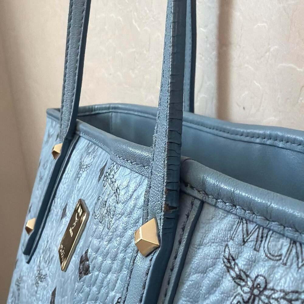 MCM Visetos Shopper Tote with Pouch Denim Blue - Picture 3 of 8